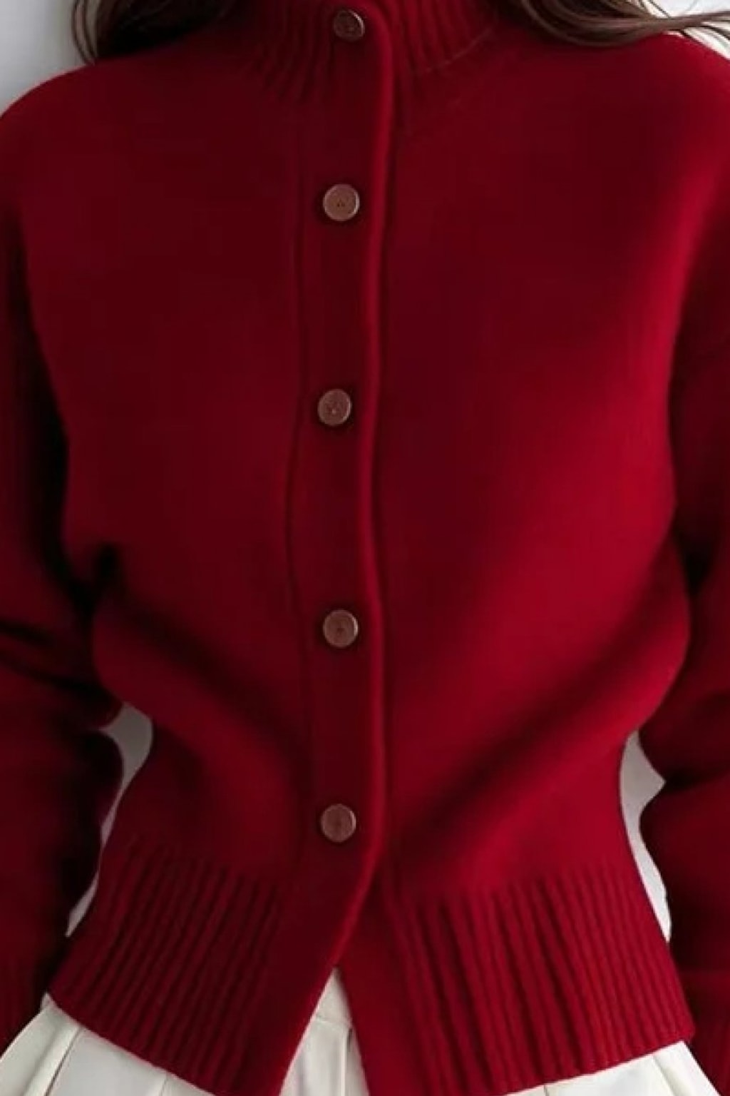 Knitted Cardigan with High-Neck Button Front - 8