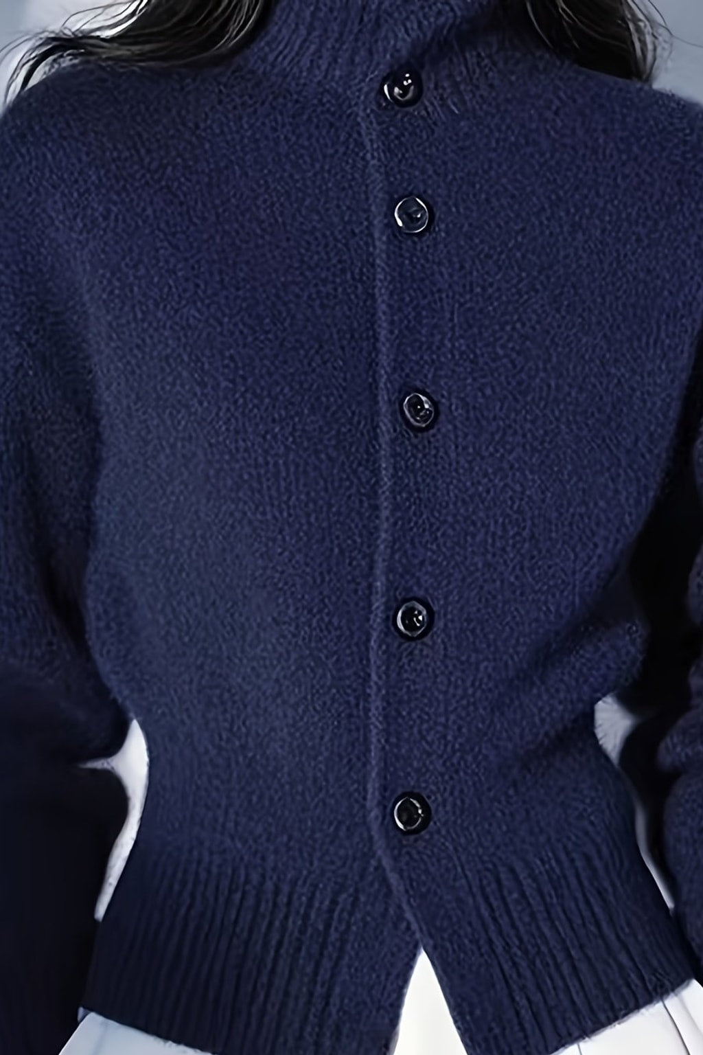 Knitted Cardigan with High-Neck Button Front - 9