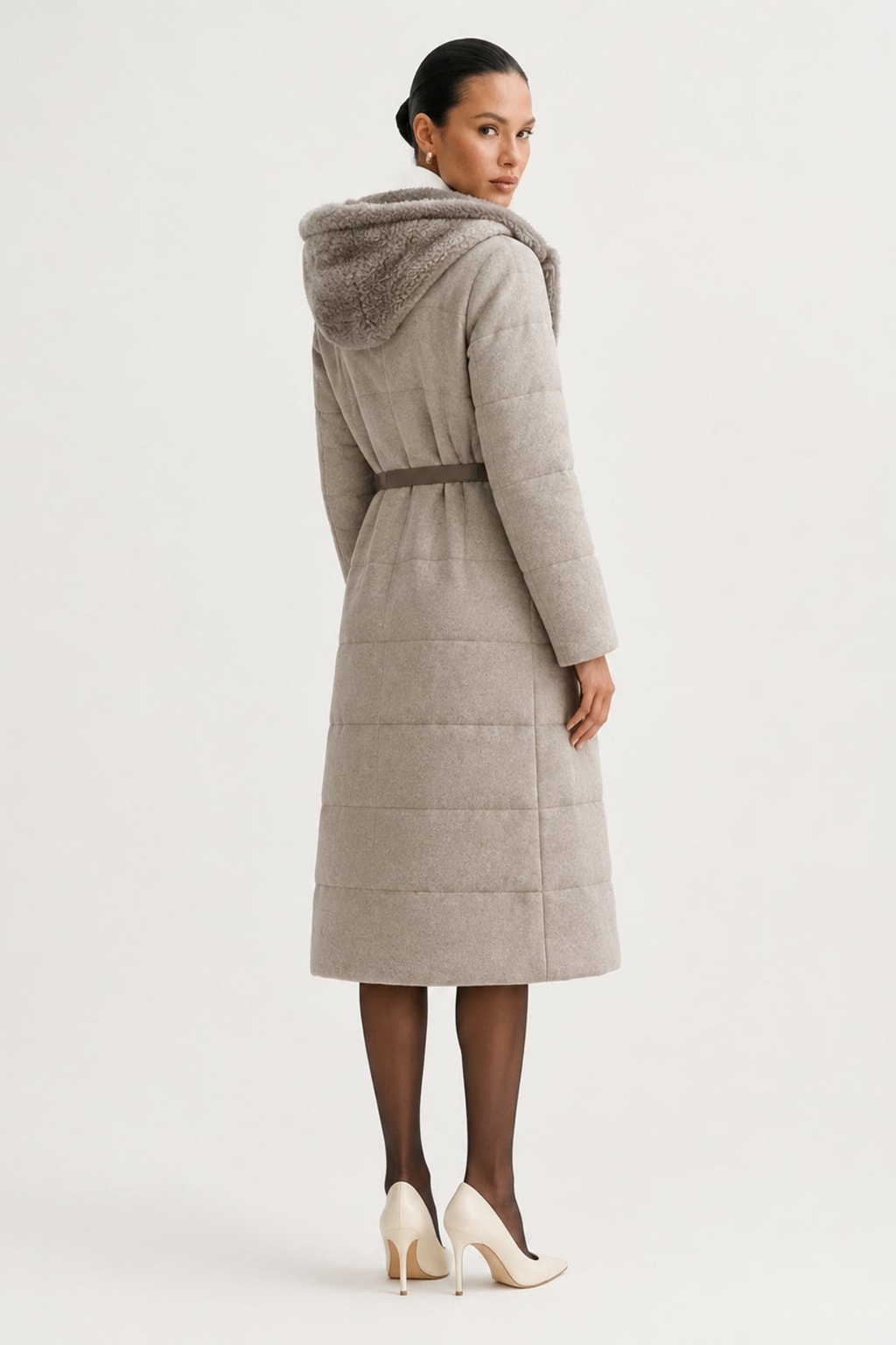 Cashmere Wool Jacket With Mink Hood And V-Neck - 4