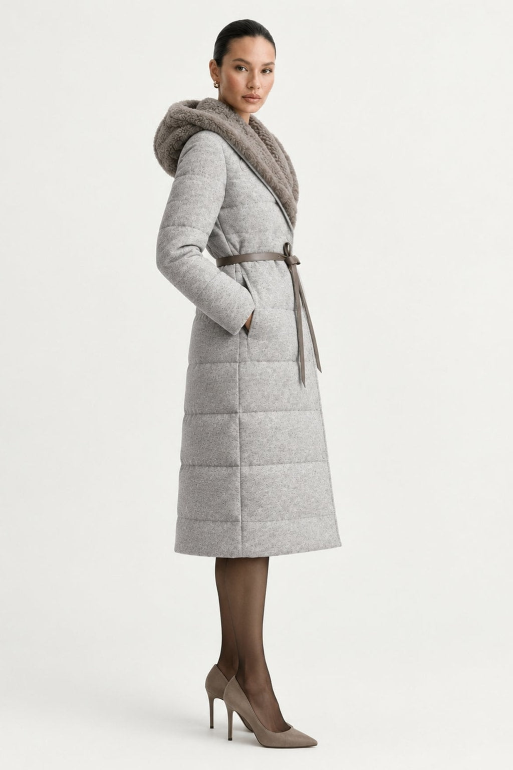Cashmere Wool Jacket With Mink Hood And V-Neck - 7