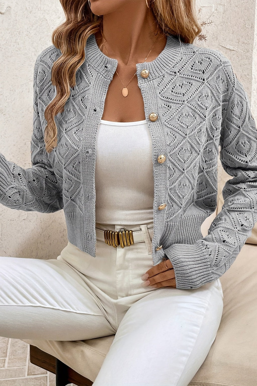Textured Button-Front Cardigan with Cropped Fit - 5
