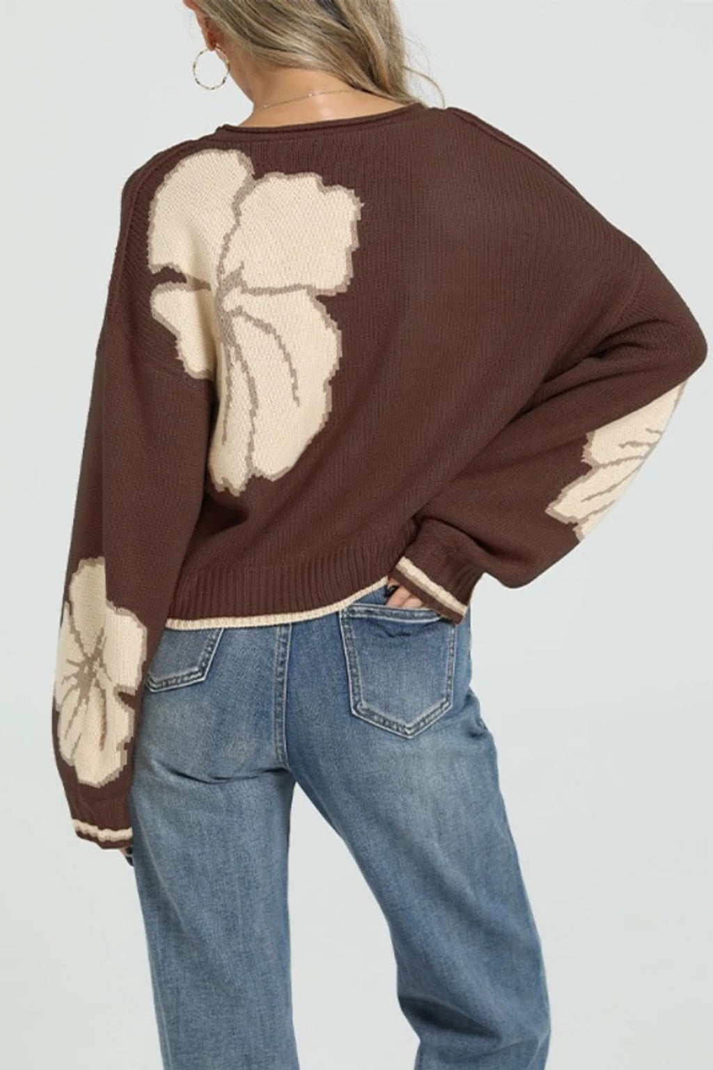 Knit Cardigan Loose V-Neck Long Sleeve Sweater - 3