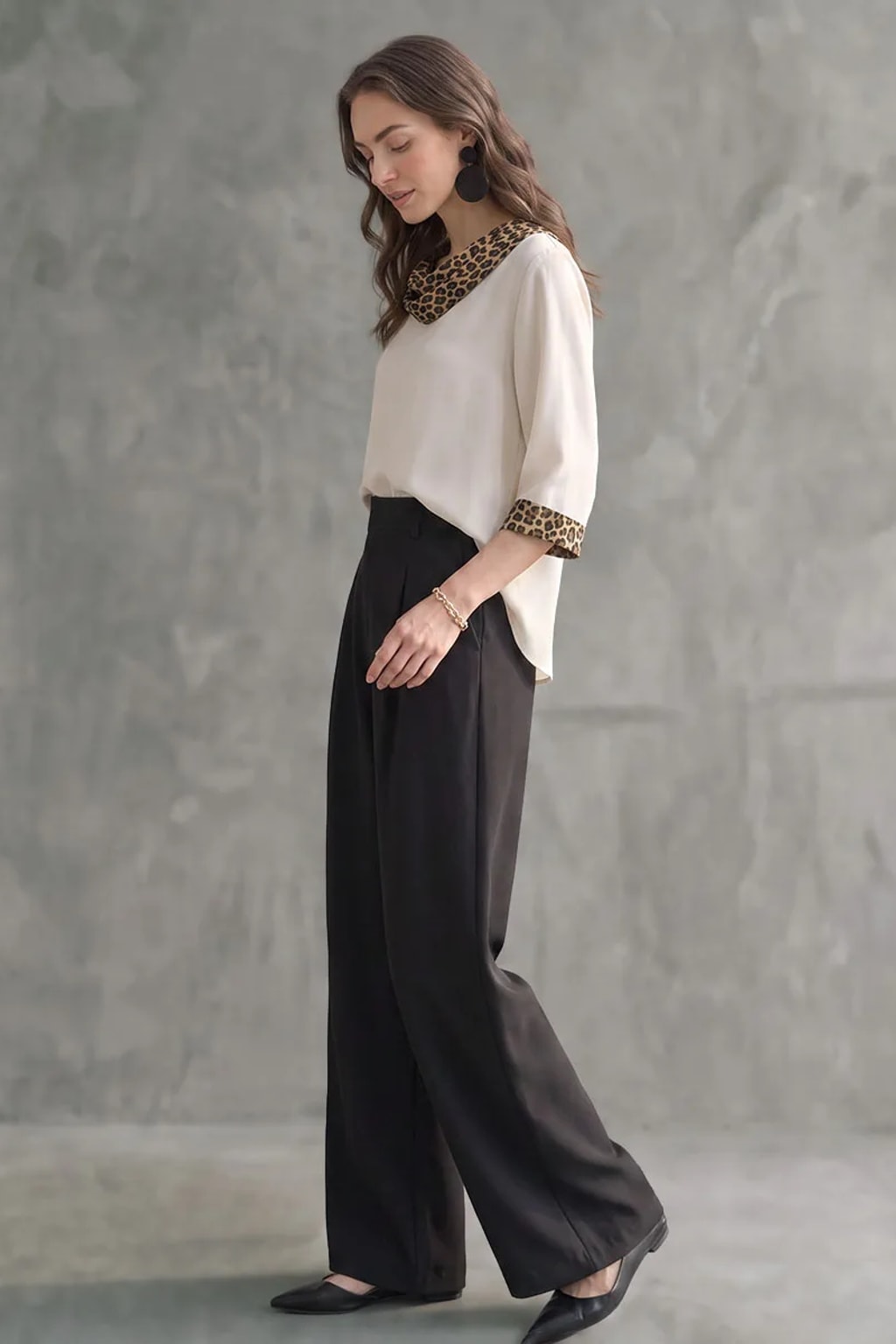 Polyester Satin Blouse with Leopard Print Cowl Neck - 7