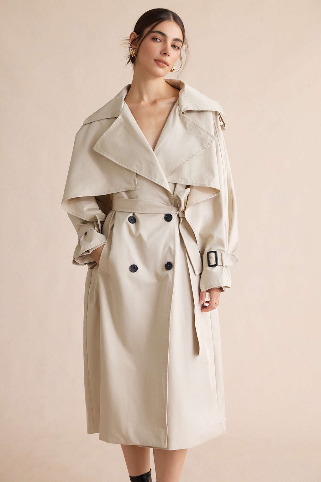 Polyester Twill Coat With Belted Waist - 3