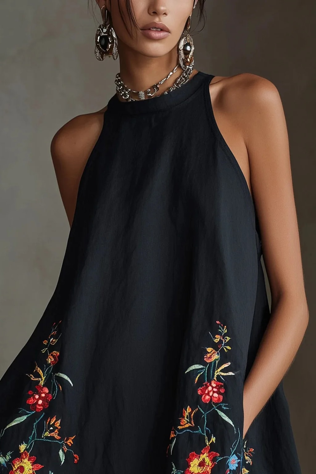 Polyester Mini Dress Sleeveless A-Line Shift With Pockets - 5