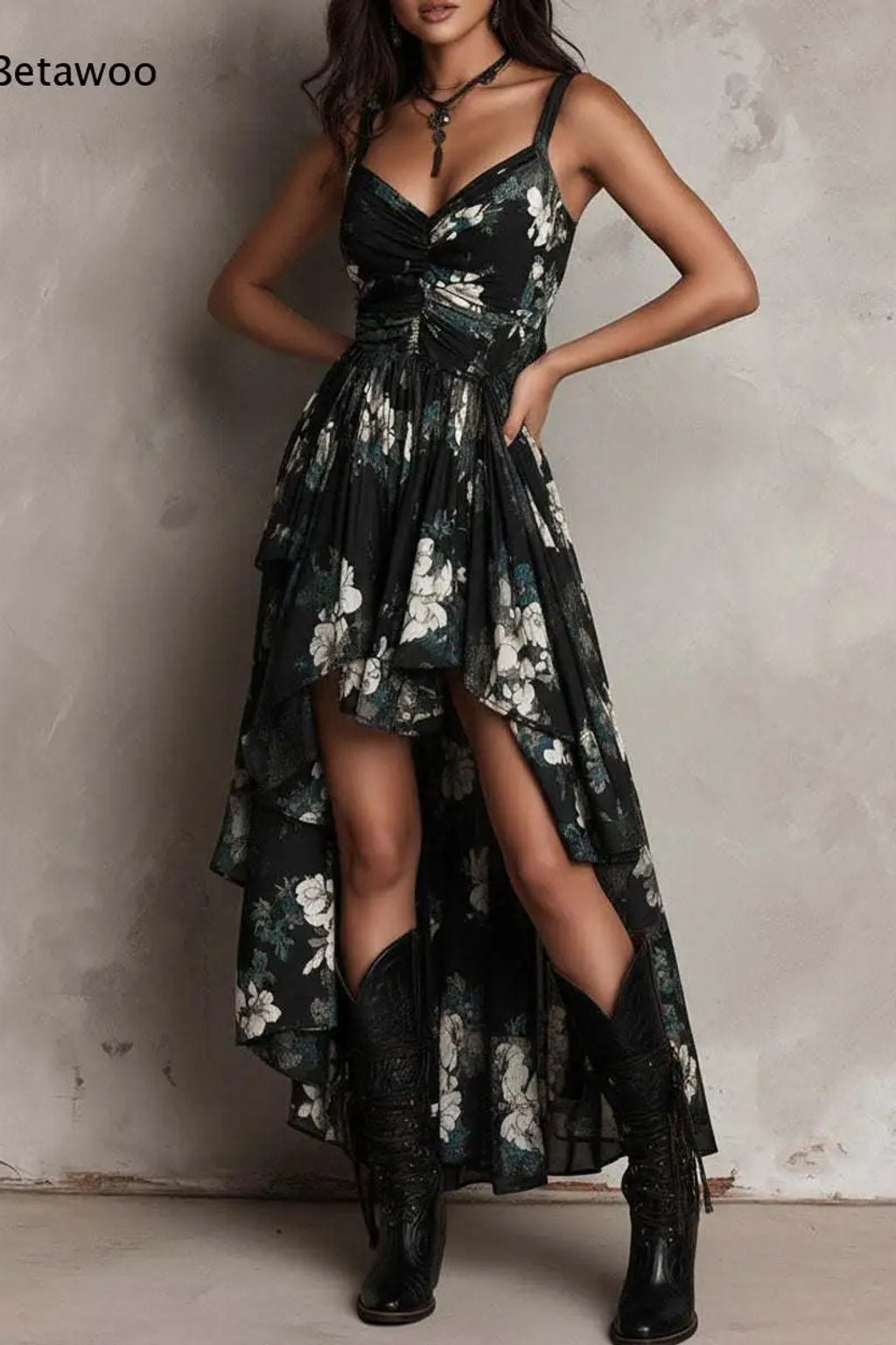 Polyester Maxi Dress With Twist Front And Ruffled Hem - 4