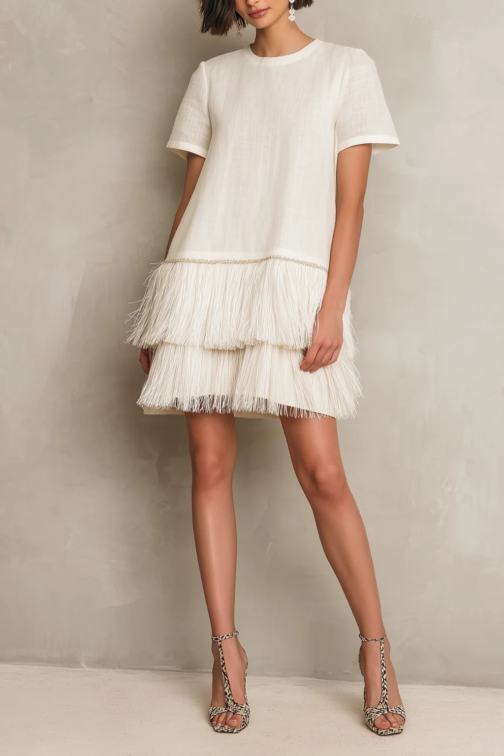 Cotton Mini Dress With Fringe Hem - 3
