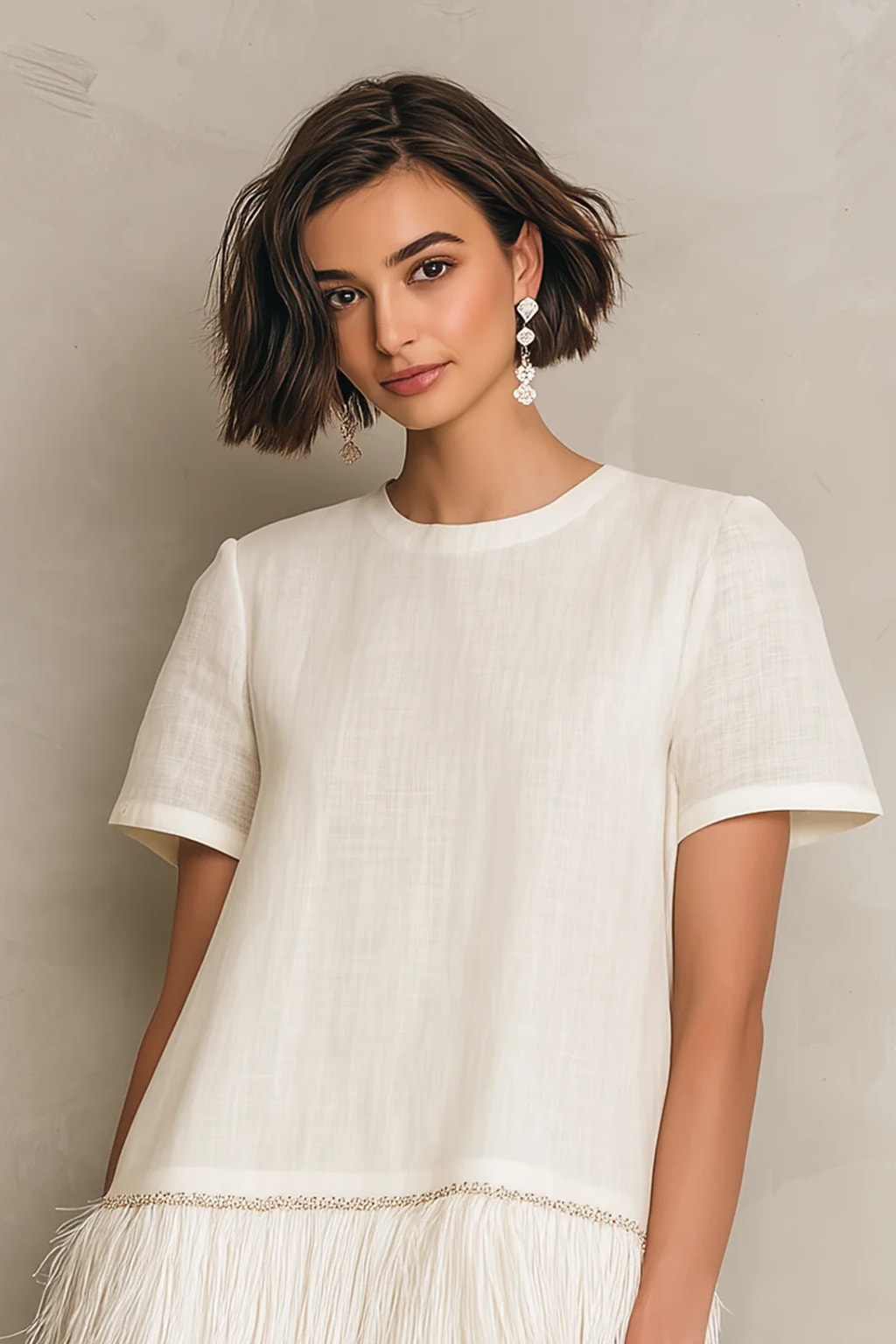 Cotton Mini Dress With Fringe Hem - 4