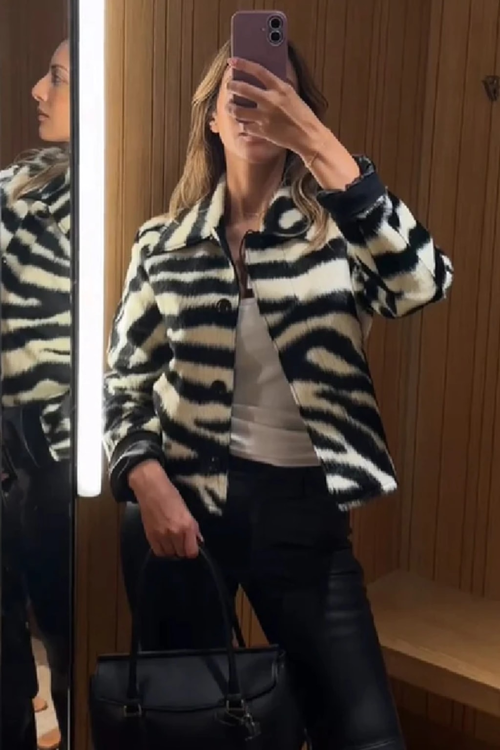 Synthetic Fiber Cropped Jacket With Zebra Print And Lapel Collar - 5