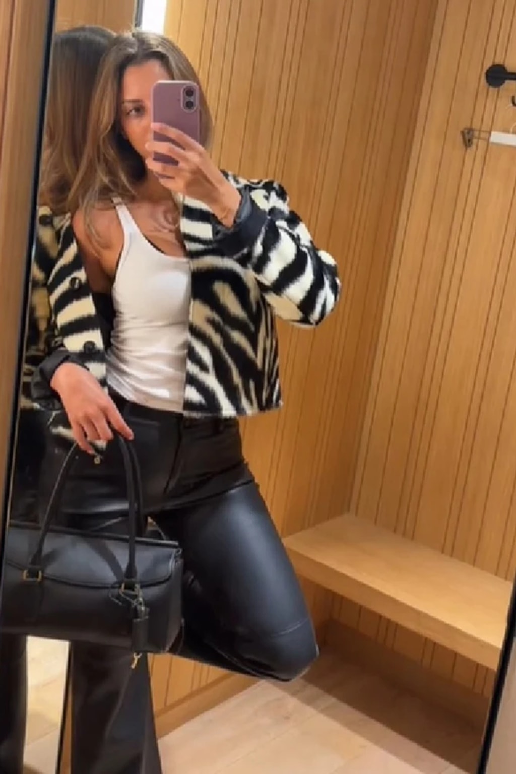 Synthetic Fiber Cropped Jacket With Zebra Print And Lapel Collar - 4