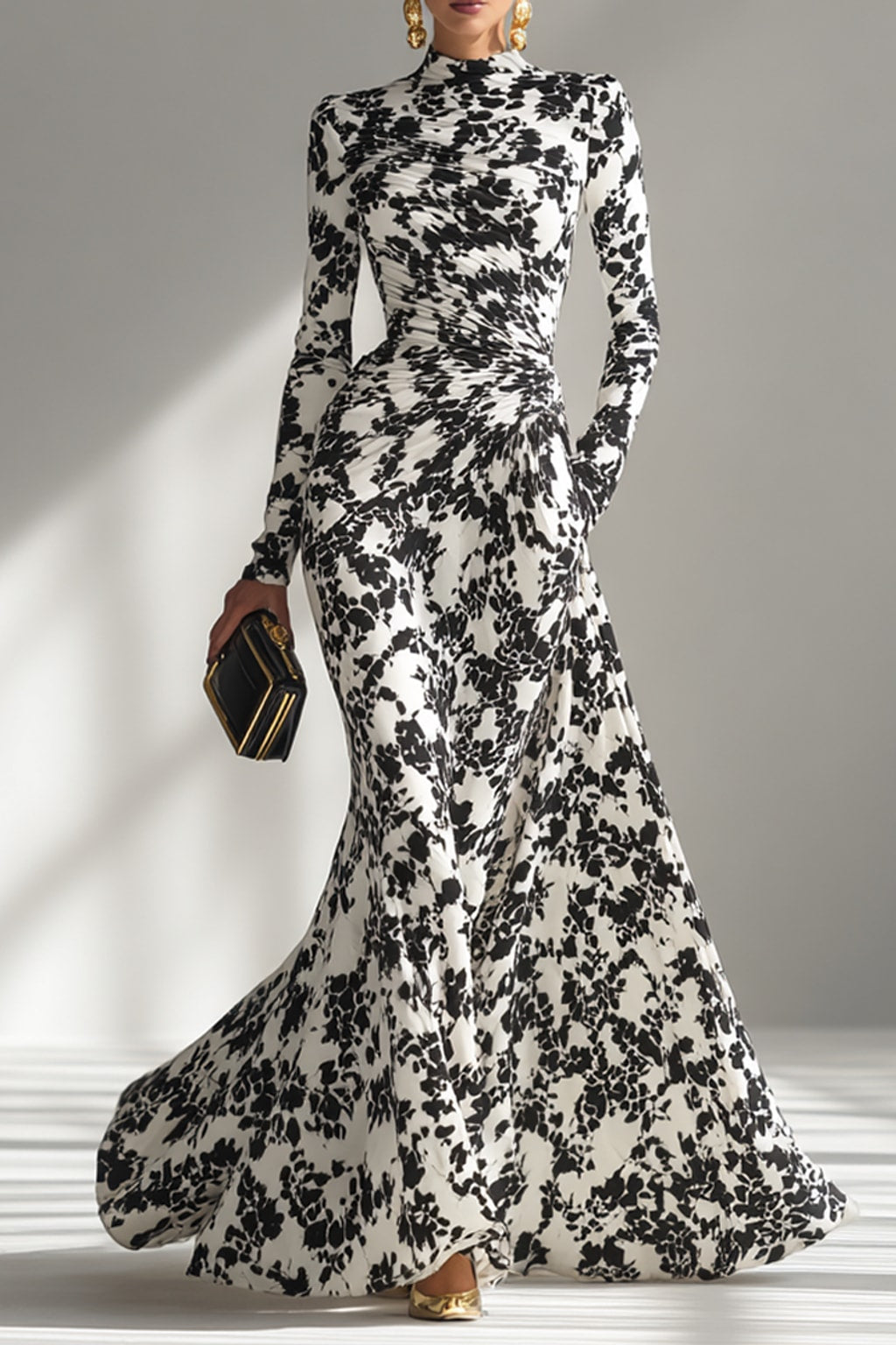 Women's Maxi Dress with High Neck and Long Sleeves - 2