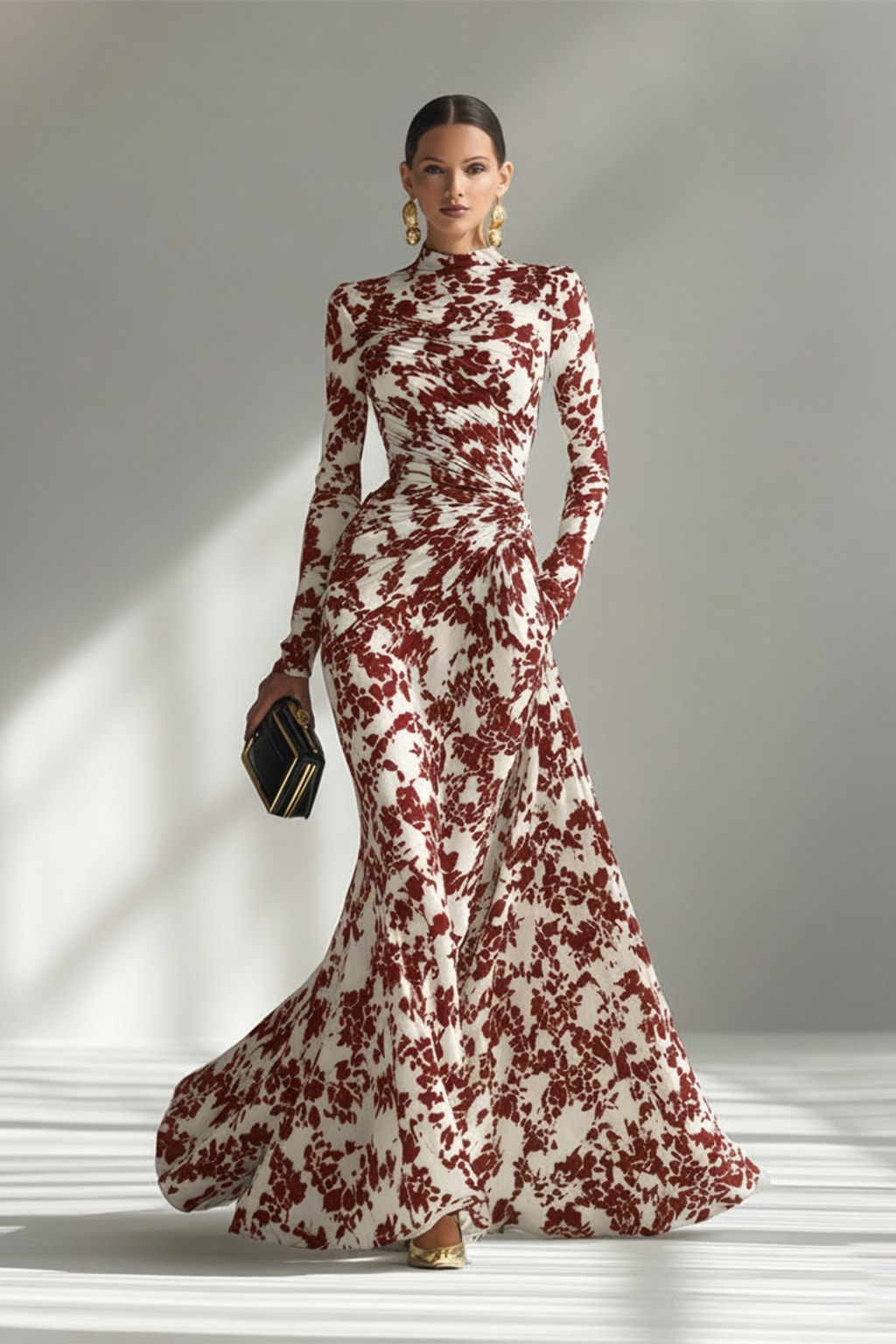 Women's Maxi Dress with High Neck and Long Sleeves - 6