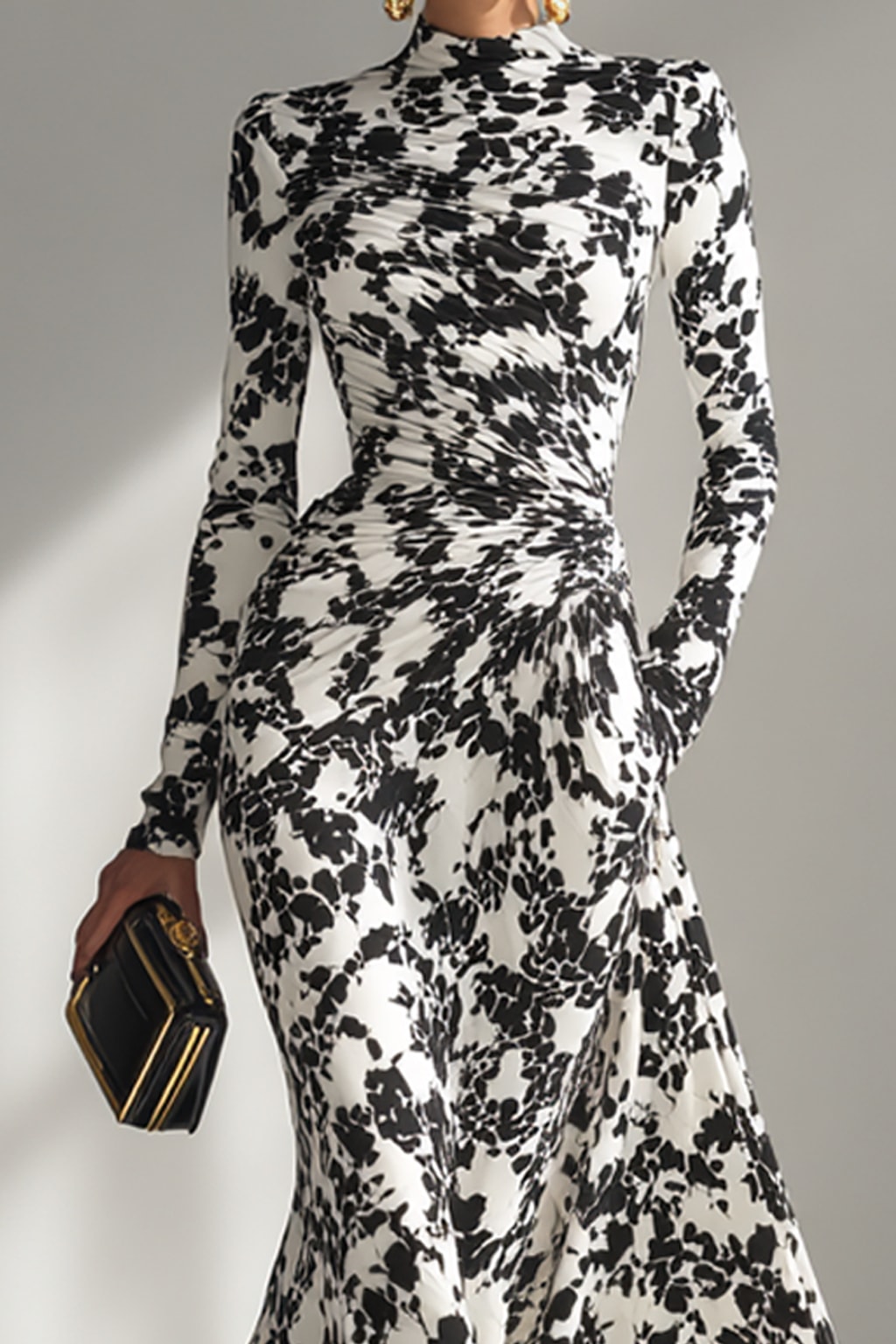 Women's Maxi Dress with High Neck and Long Sleeves - 4
