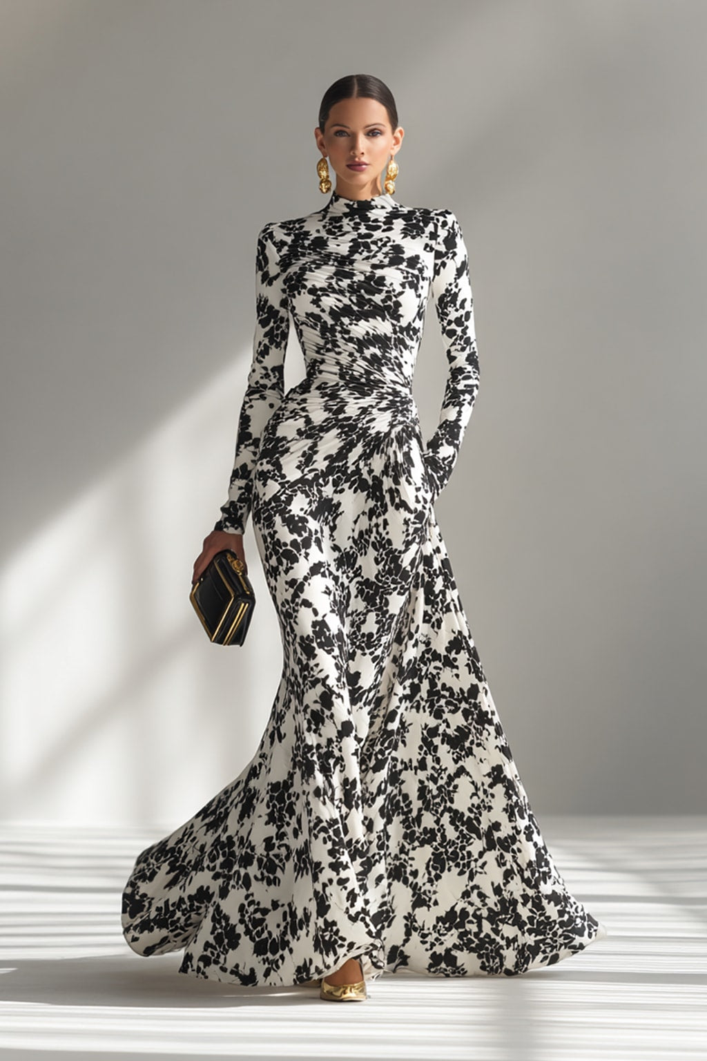 Women's Maxi Dress with High Neck and Long Sleeves - 5