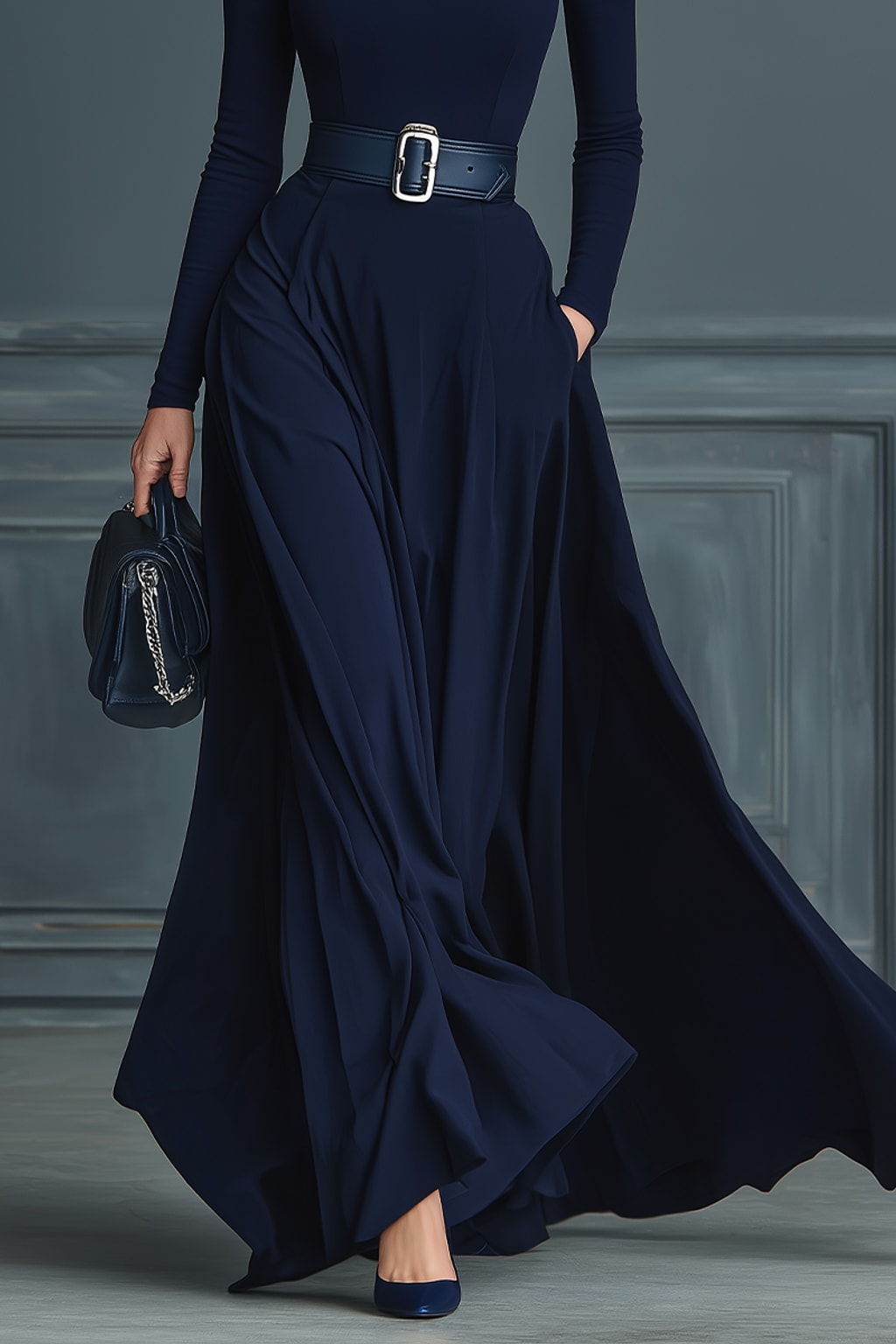 Knit Maxi Dress Dark Blue High-Neck - 5