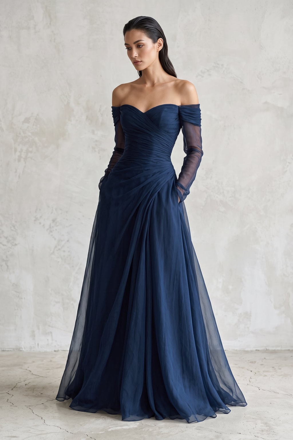 Chiffon Organza Maxi Dress Off Shoulder Formal - 2