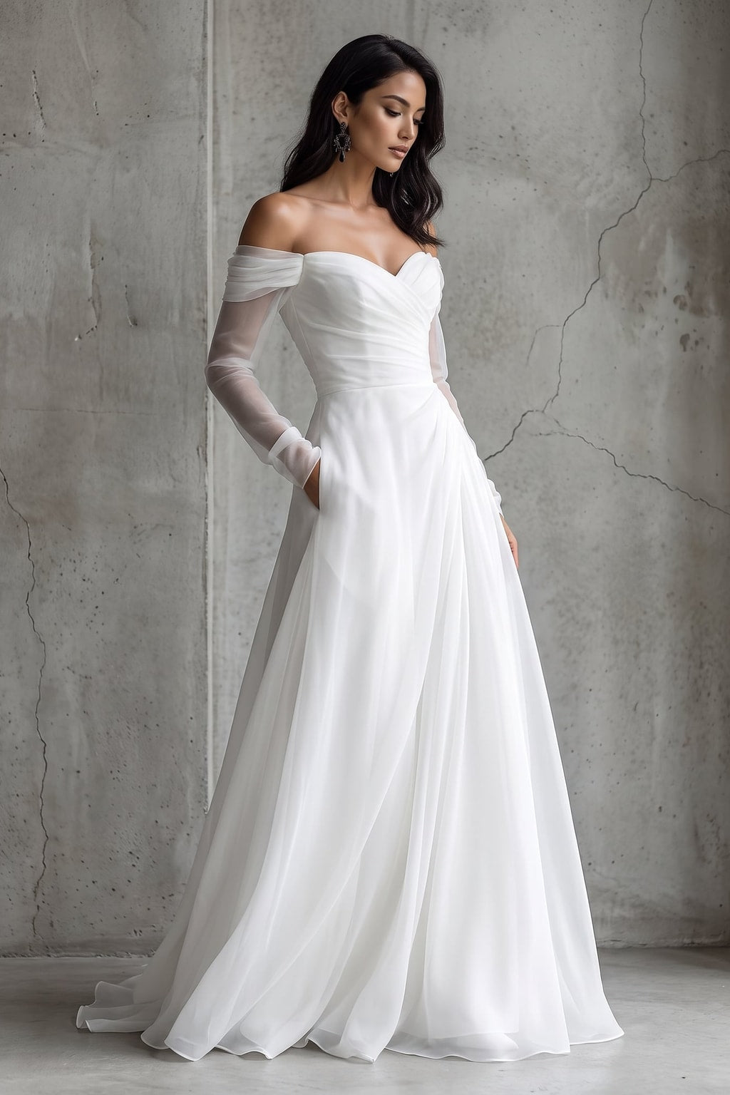 Chiffon Organza Maxi Dress Off Shoulder Formal - 4