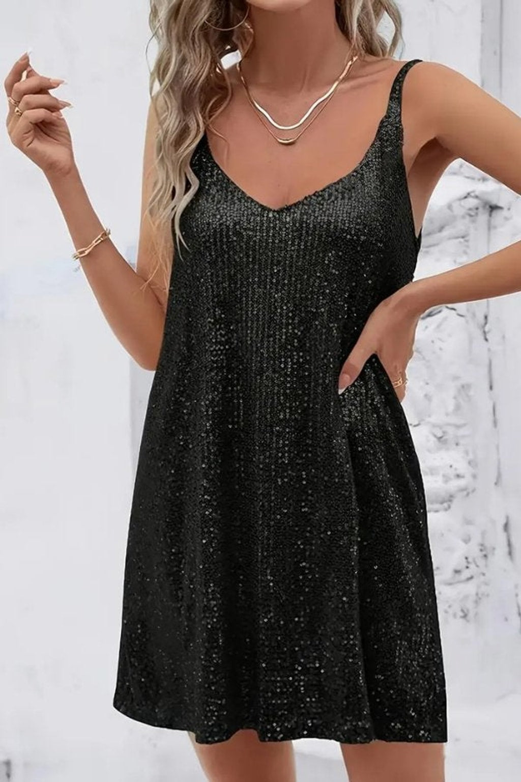 Sequin Mini Dress V-Neck Sleeveless Party Style - 2
