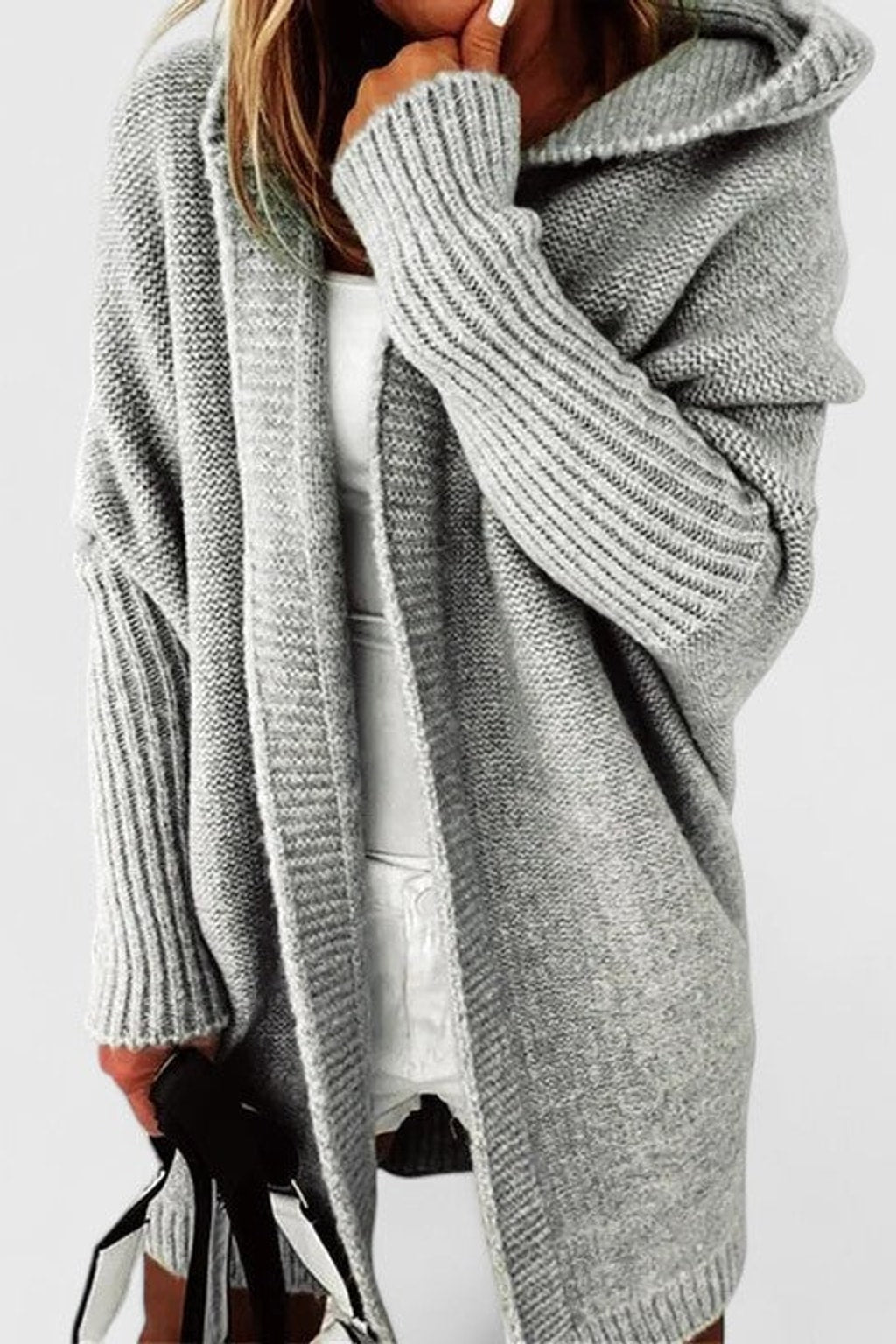 Knit Cardigan Oversized Hooded - 3