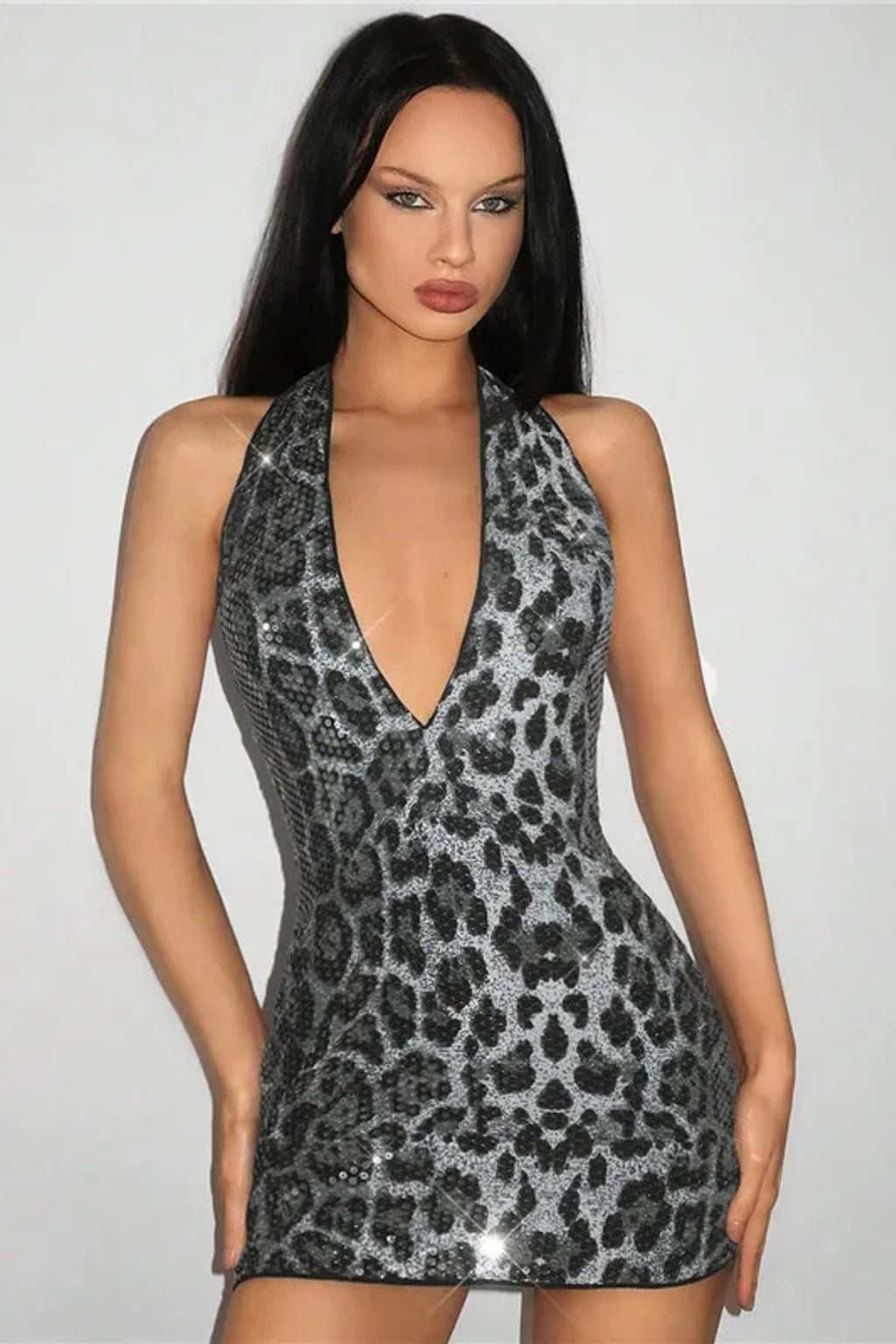 Sheath Dress Halter Sequin Mini Party Outfit - 5