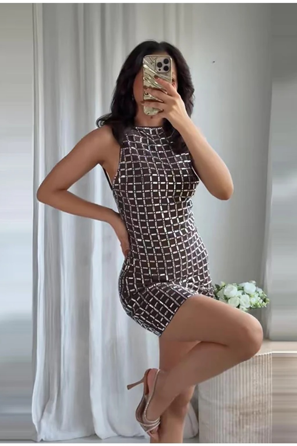 Sequin Dress Halter Neck Sleek Silhouette - 10