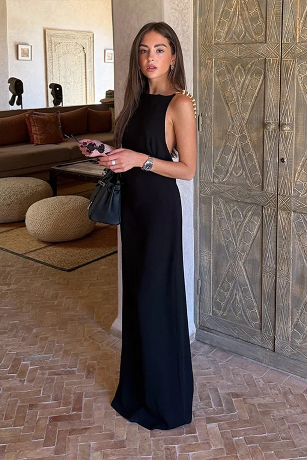 Maxi Dress Sleek Bead Strap Silhouette - 9