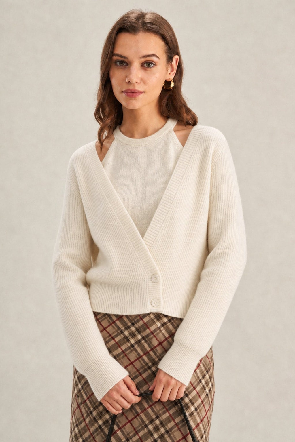 Polyester Knit Cardigan V Neck Button - 4