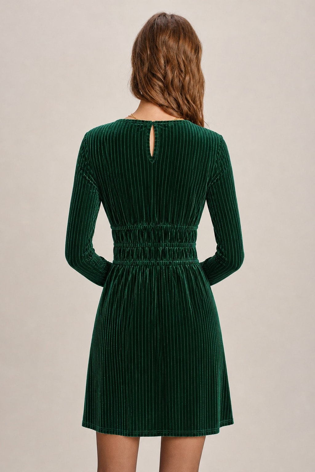 Velour Mini Dress Green Tunic A-Line - 4