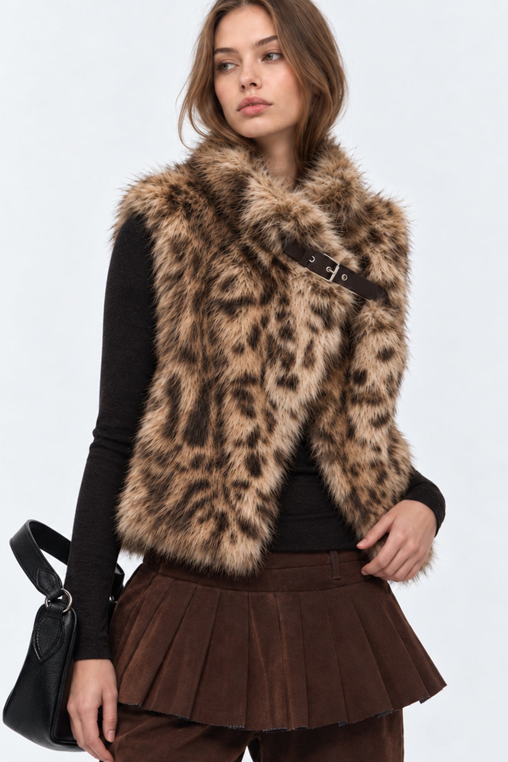 Polyester Faux Fur Vest With Buckle Detail - 2