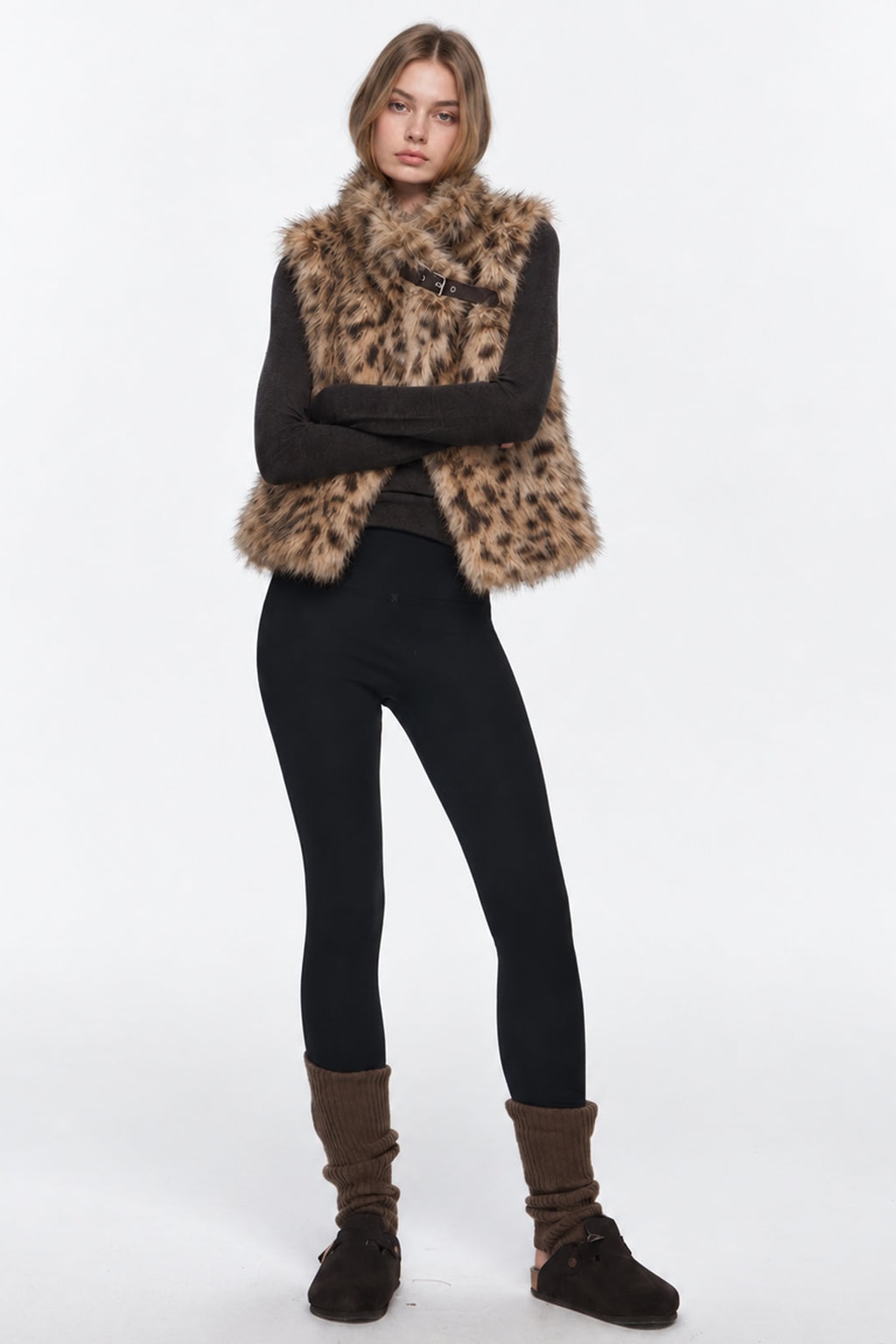 Polyester Faux Fur Vest With Buckle Detail - 4