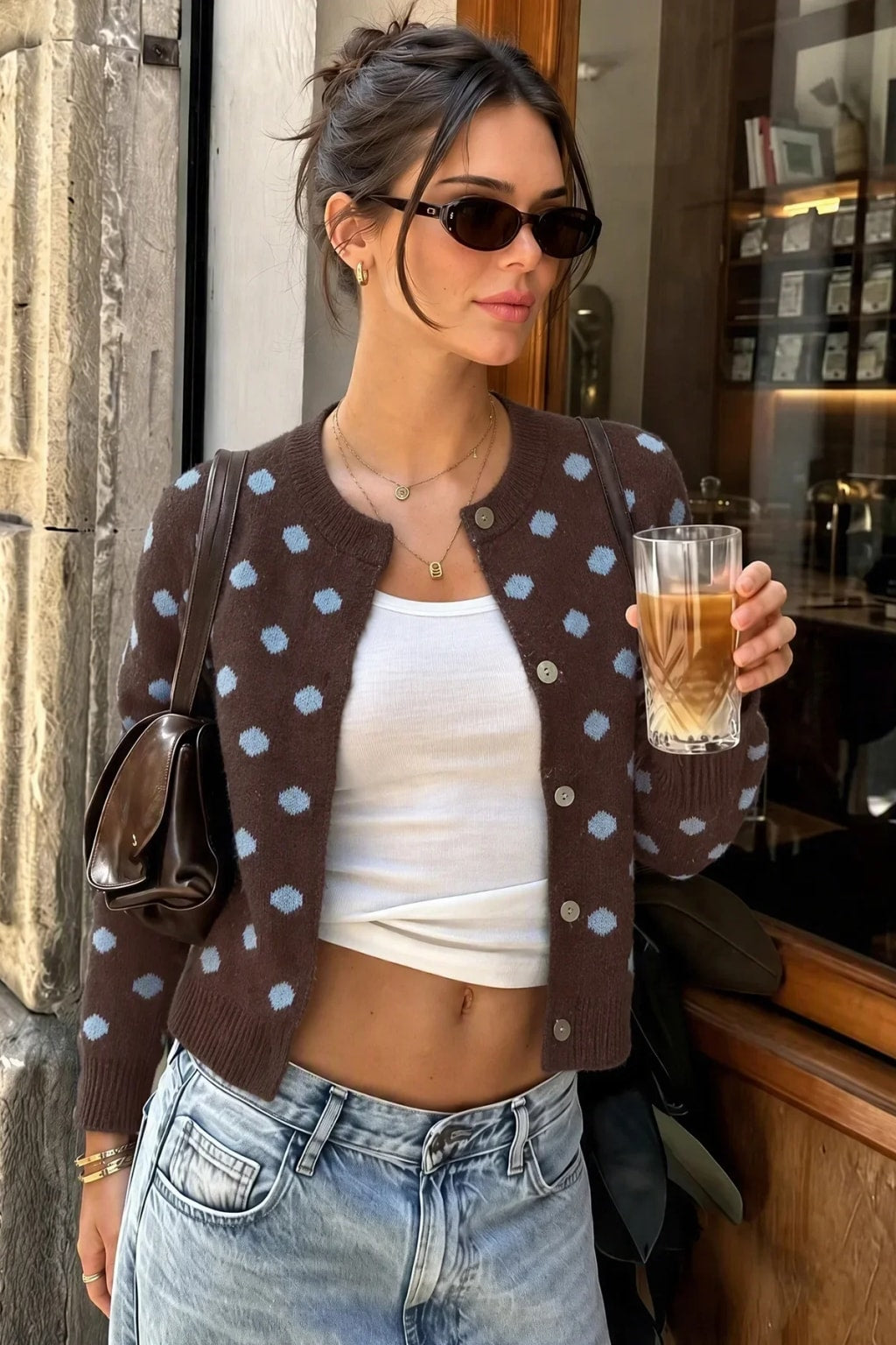 Knit Cardigan Polka Dot Button Sweater Jacket - 2