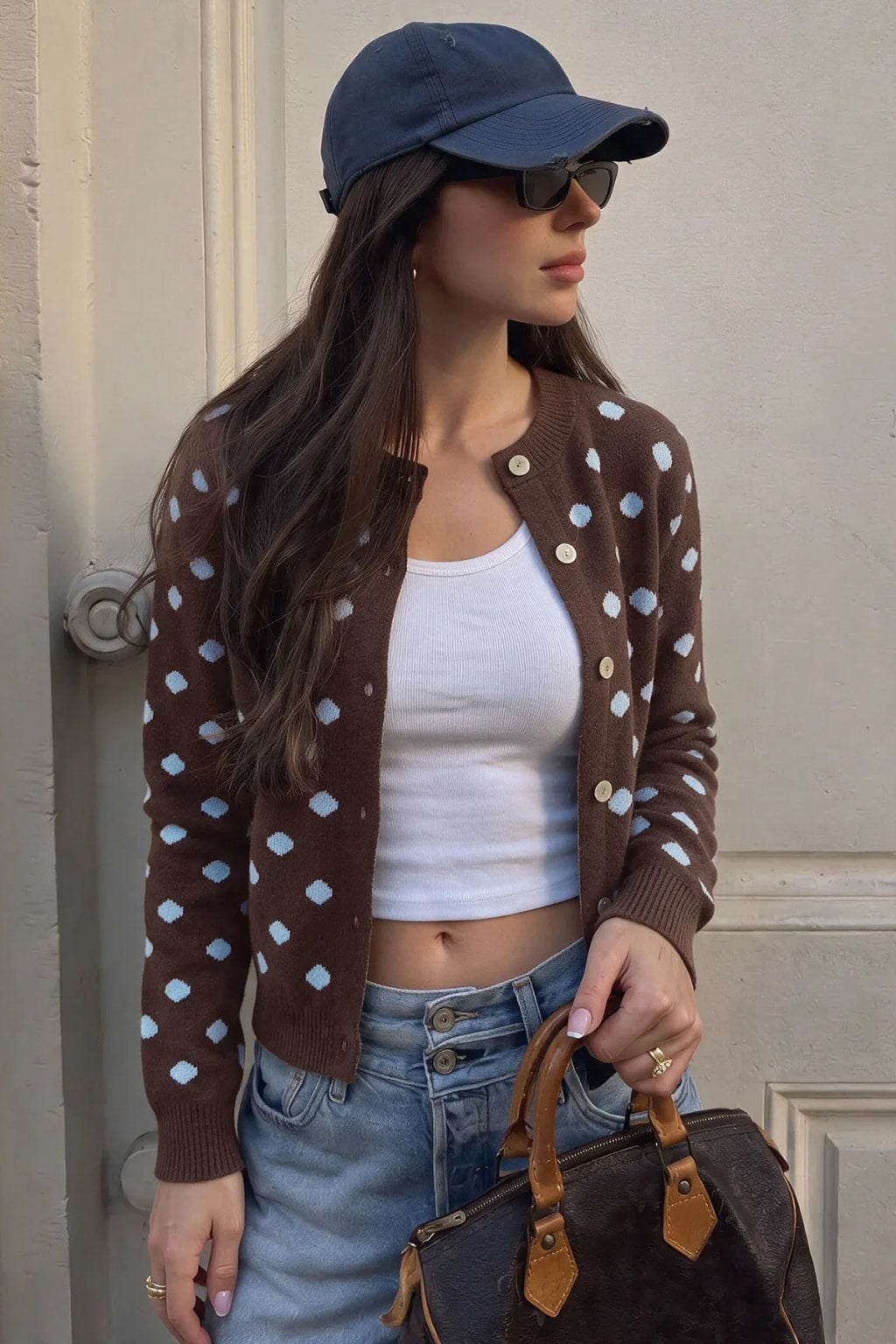 Knit Cardigan Polka Dot Button Sweater Jacket - 3