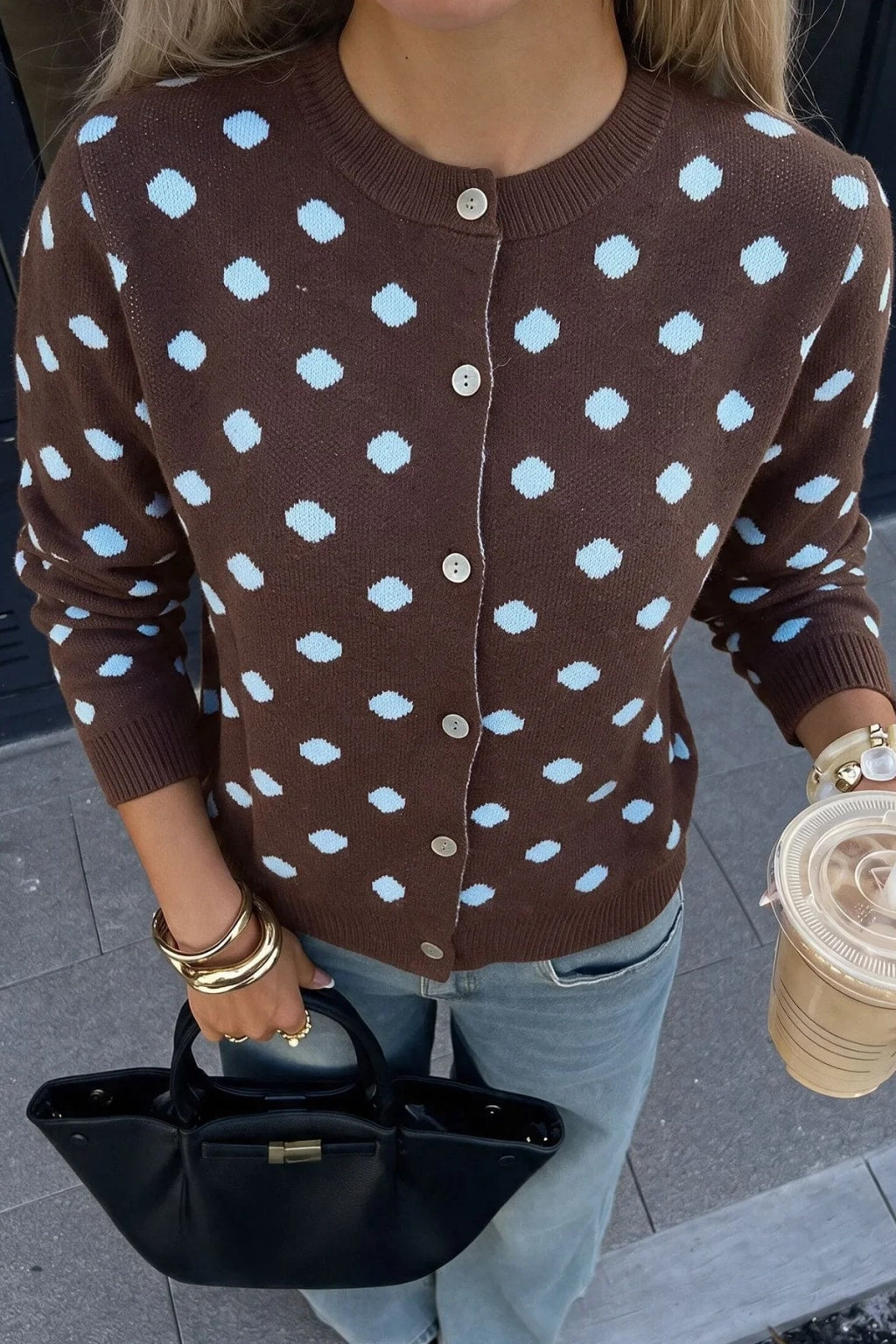 Knit Cardigan Polka Dot Button Sweater Jacket - 4