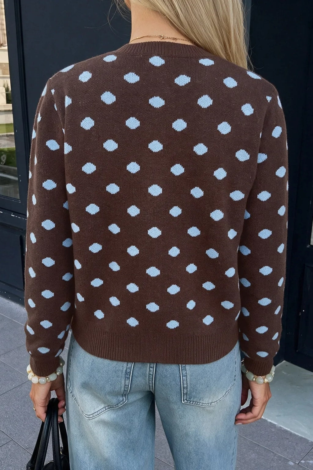 Knit Cardigan Polka Dot Button Sweater Jacket - 5