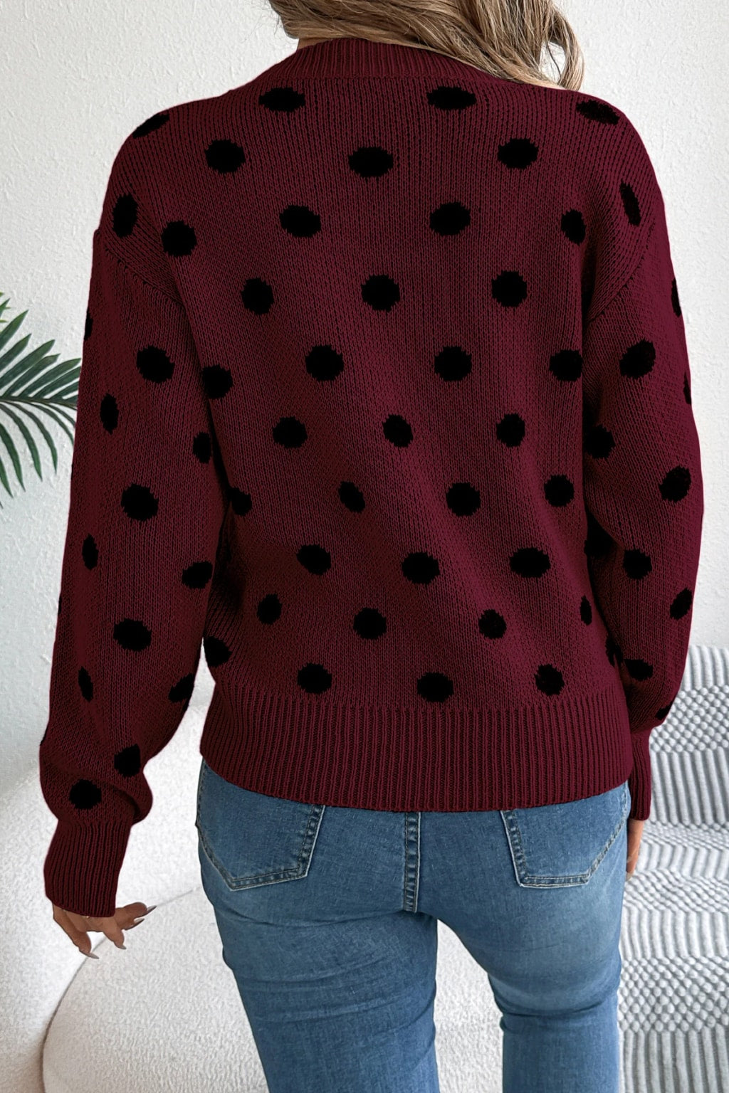 Acrylic Sweater Polka Dot Knit Pullover - 3