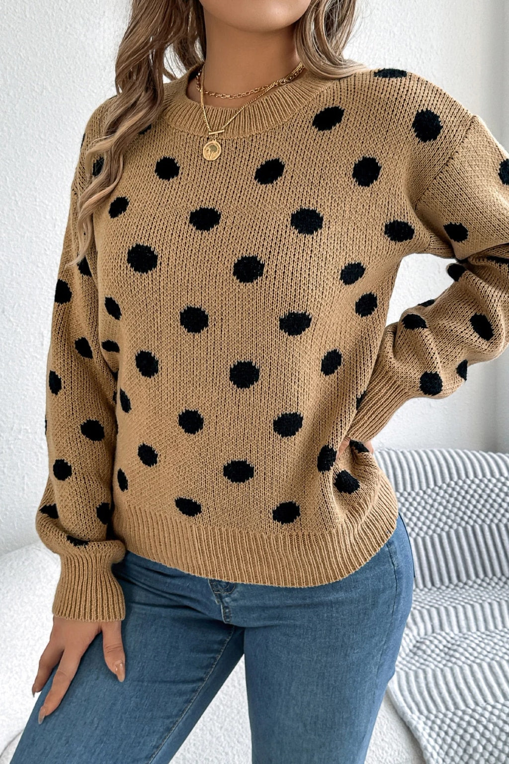 Acrylic Sweater Polka Dot Knit Pullover - 7