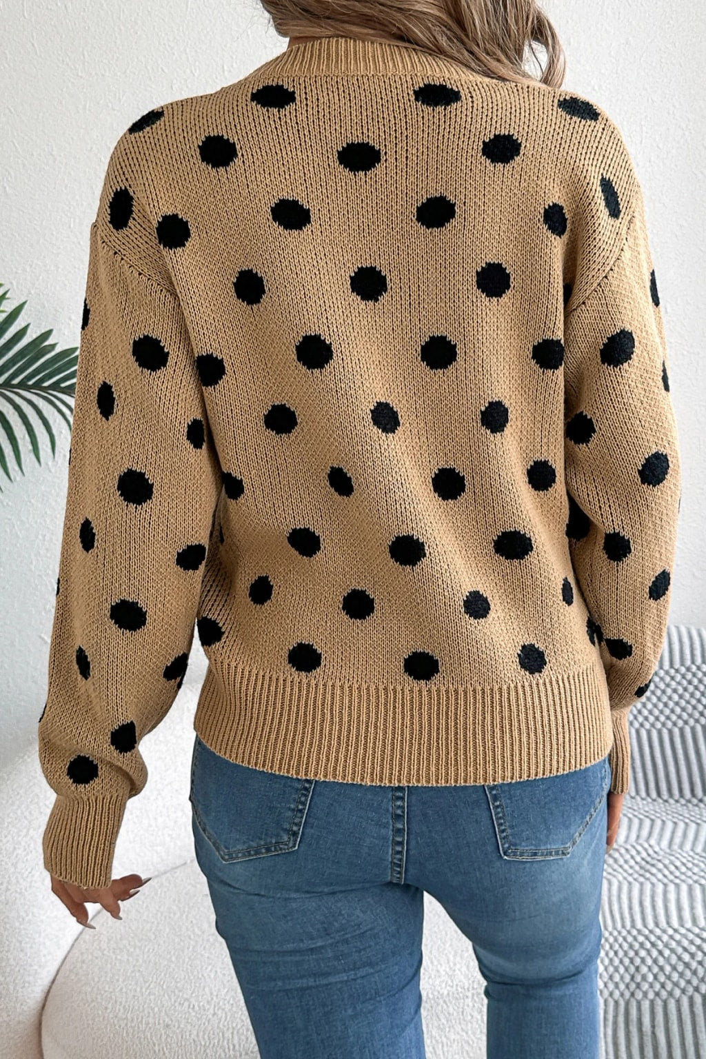 Acrylic Sweater Polka Dot Knit Pullover - 6