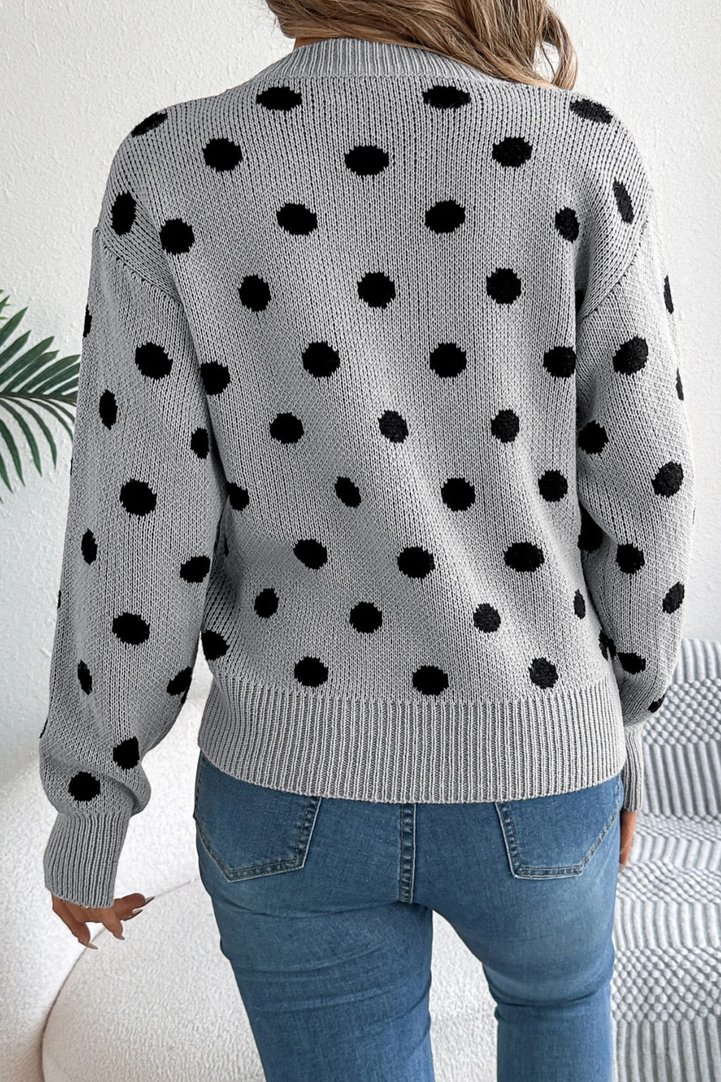 Acrylic Sweater Polka Dot Knit Pullover - 9