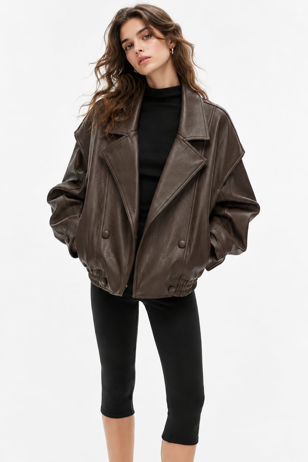 Faux Leather Bomber Jacket Casual Outerwear - 4