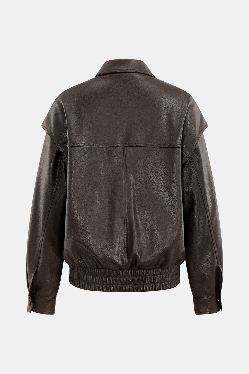 Faux Leather Bomber Jacket Casual Outerwear - 5