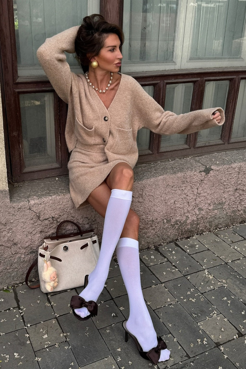 Knit Skirt Set V-Neck Cardigan Miniskirt - 3