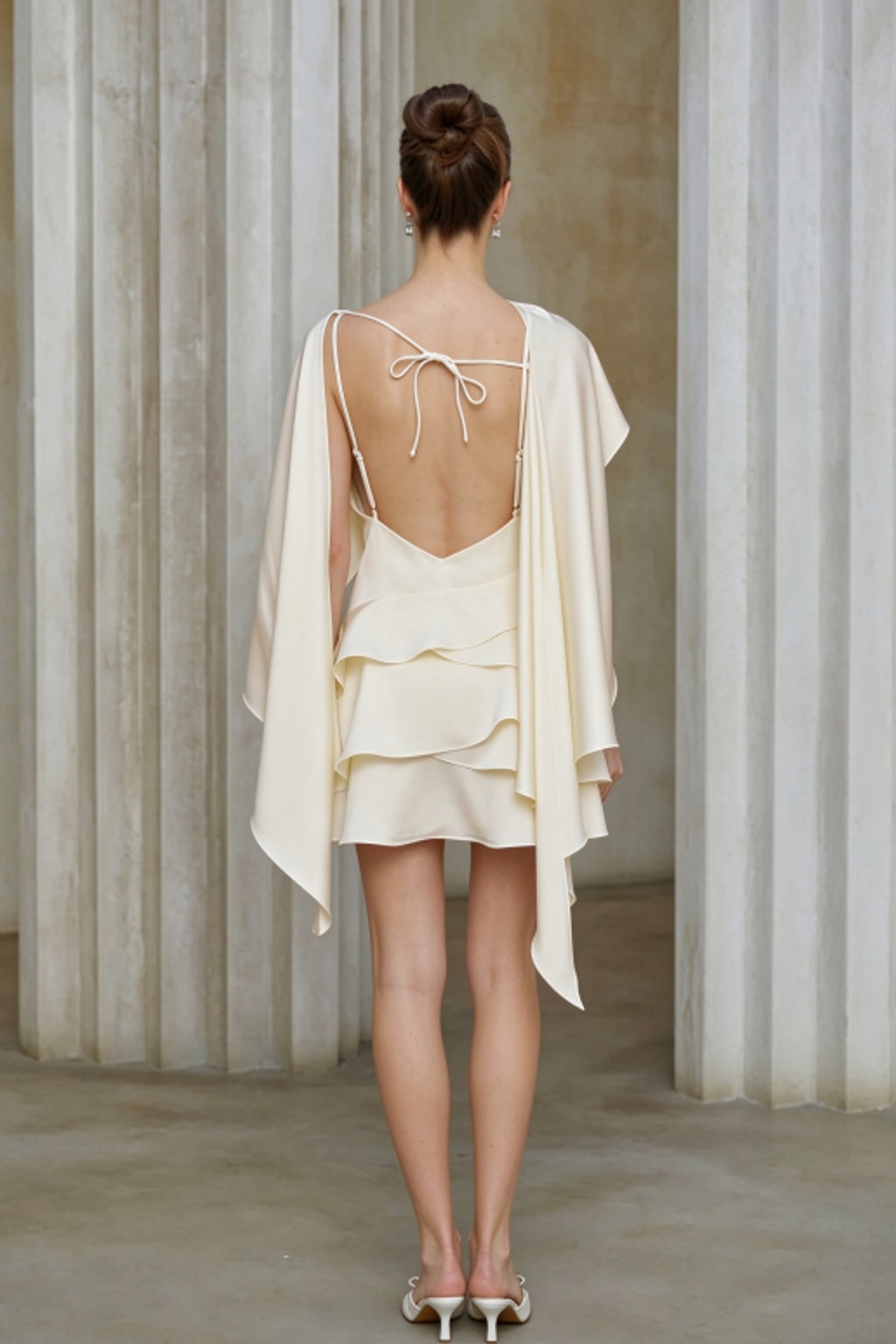 Chiffon Skirt Set Cape-Style Open-Back Mini Dress - 3