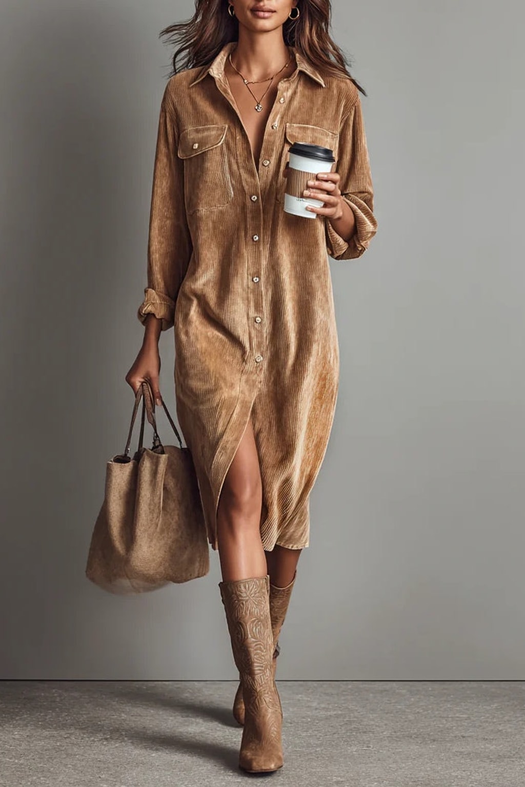 Soft Fabric Casual Dress Flared Hem - 2