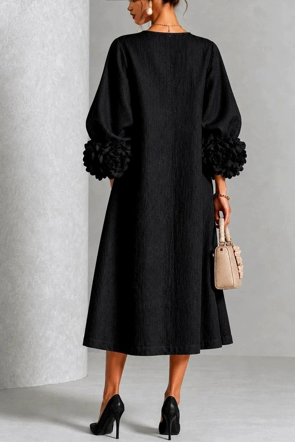 Floral Midi Dress Long Sleeve with Button Details - 7