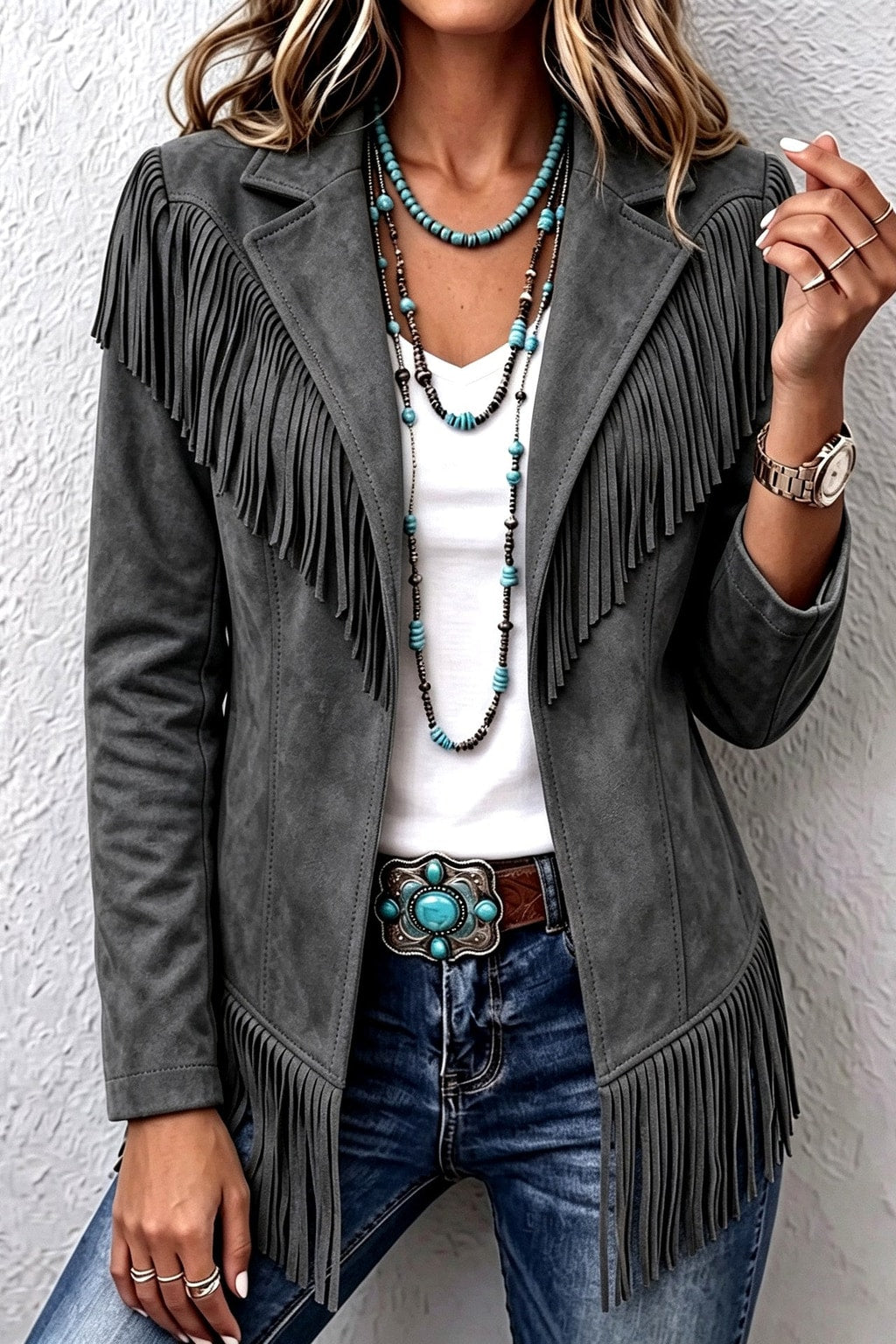 Fringe Jacket Wide Lapel Western Outerwear - 3