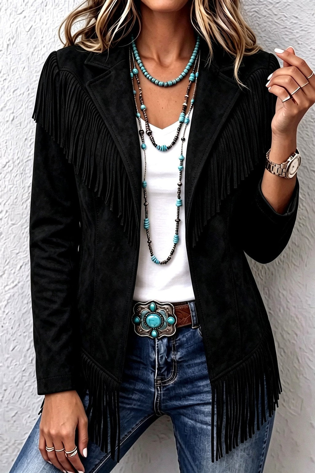 Fringe Jacket Wide Lapel Western Outerwear - 4