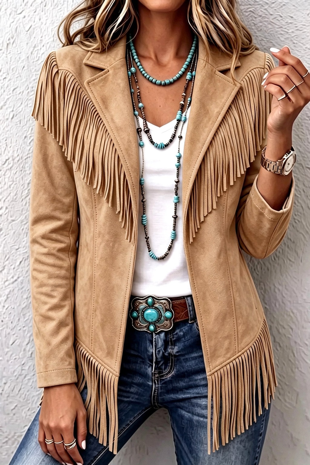 Fringe Jacket Wide Lapel Western Outerwear - 6