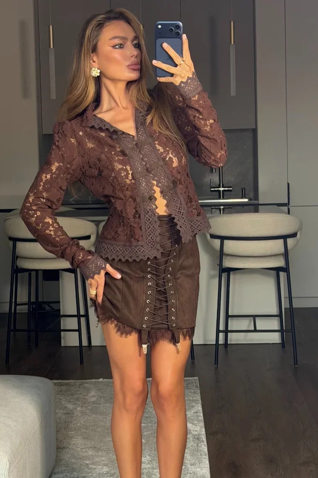 Lace Blouse Cropped Lapel Shirt with Scalloped Edge - 4