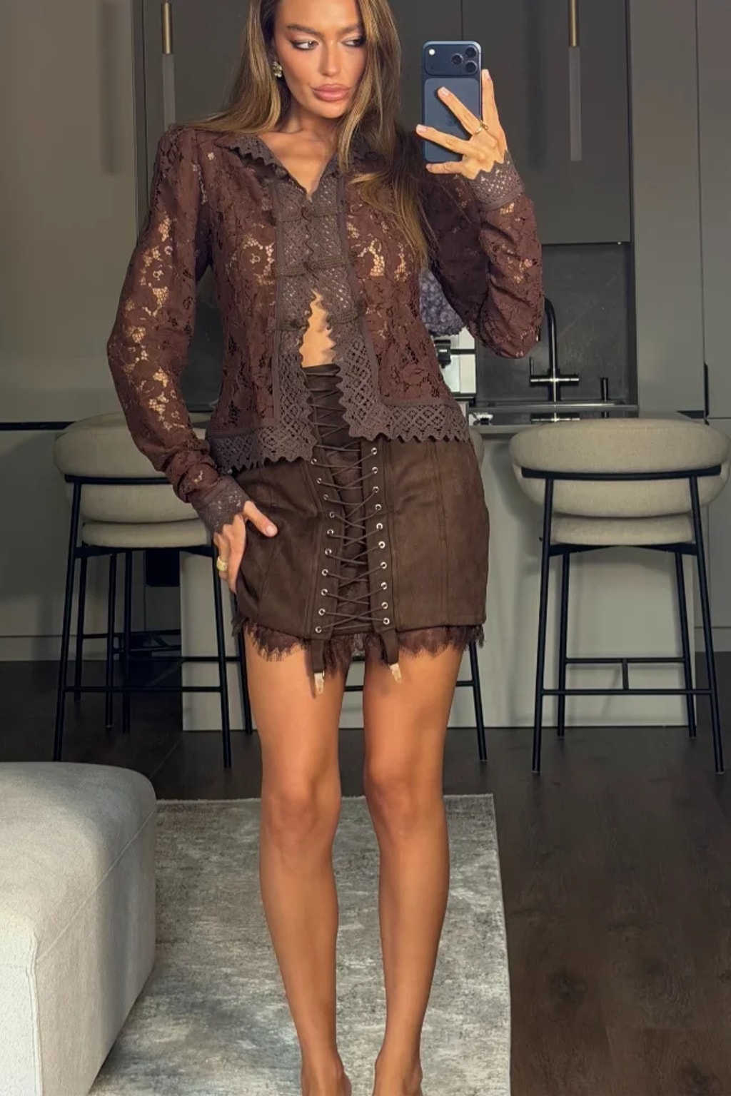 Lace Blouse Cropped Lapel Shirt with Scalloped Edge - 5