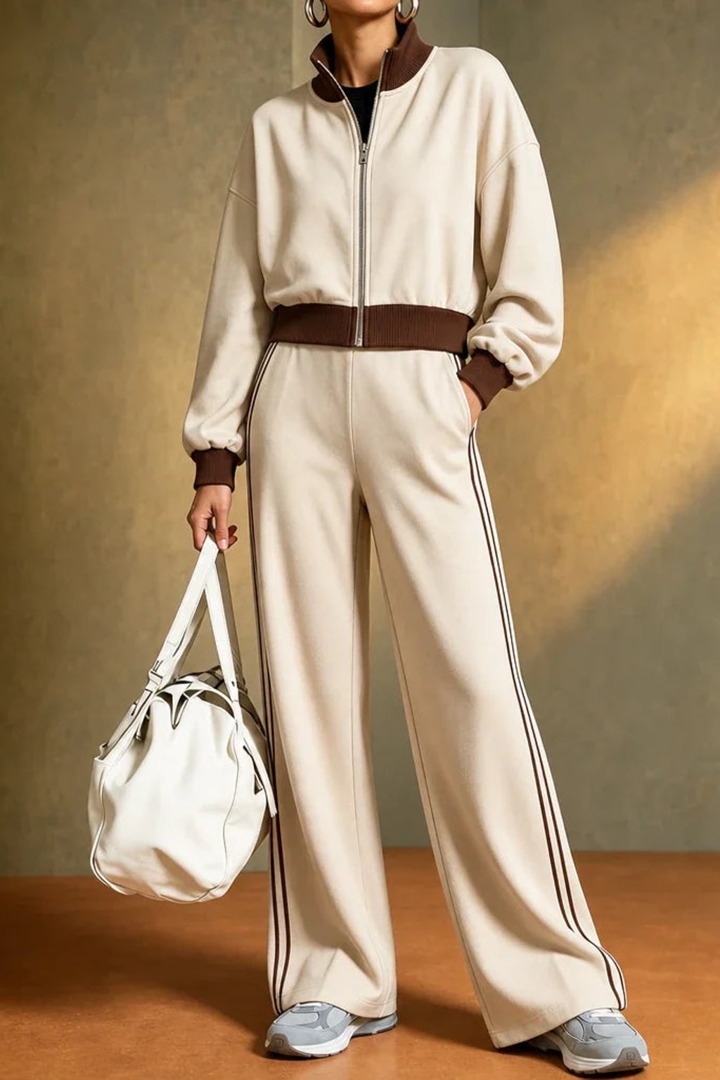 Polyester Pant Set Cropped Bomber Matching Two-Piece Outfit - 2